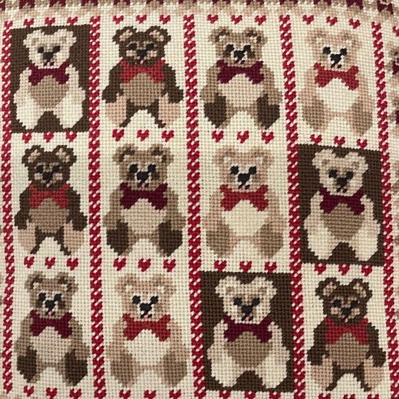 Handmade needlepoint throw pillow bears teddy bears 🧸 - Picture 3 of 5